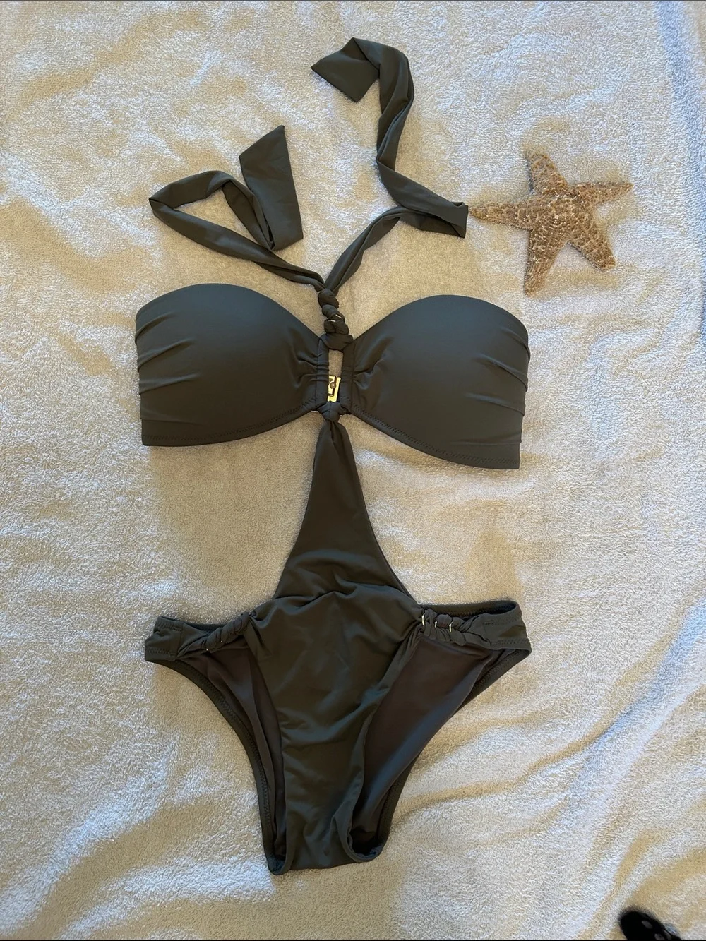 Aubade Olive Green womens One-Piece Swimsuit with Halter Tie - Picture 1 of 11